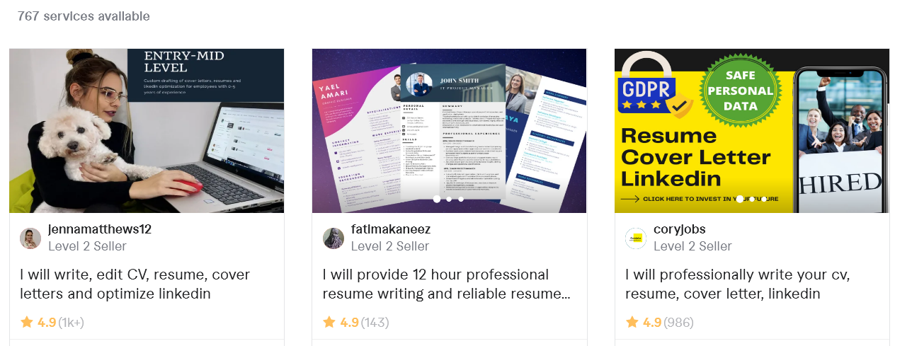 Resume writing jobs on Fiverr
